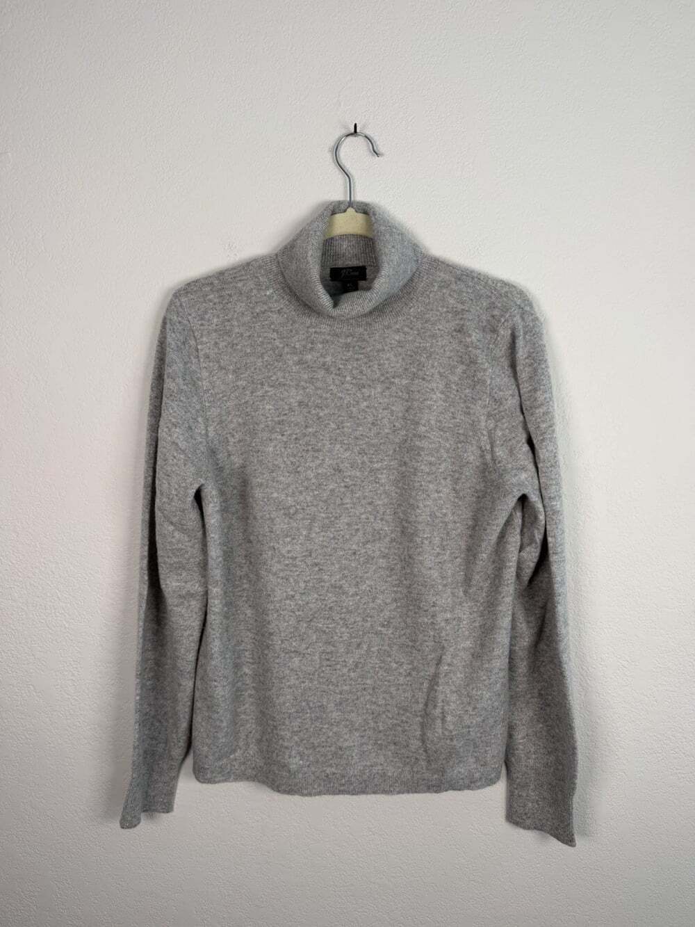 J.Crew 100% Cashmere Turtleneck Sweater XL Gray Comfy Preppy Luxury Extra Large